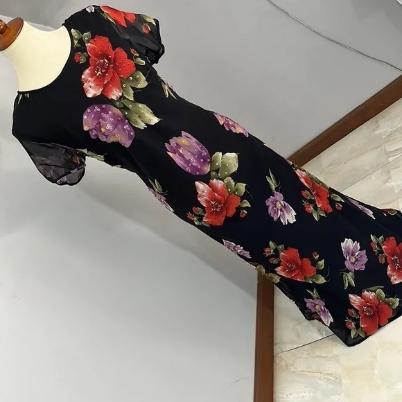 Vintage Floral Maxi Dress Whimsigoth Flowy Evening Gown Cocktail Bloomcore Party - Picture 15 of 16